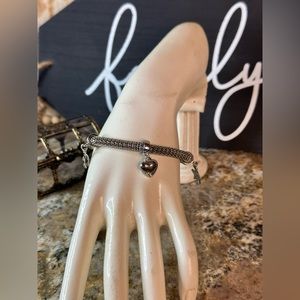 Silver Mesh Heart Rhinestone Charm Bracelet